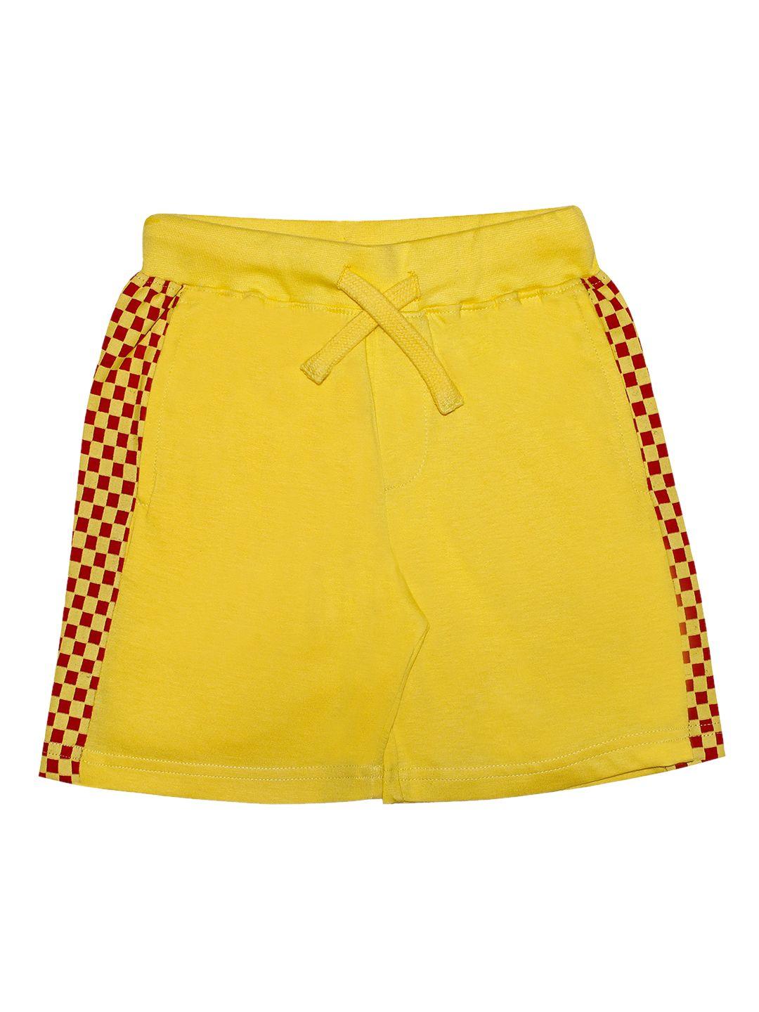 kiddopanti boys yellow & red colourblocked regular shorts