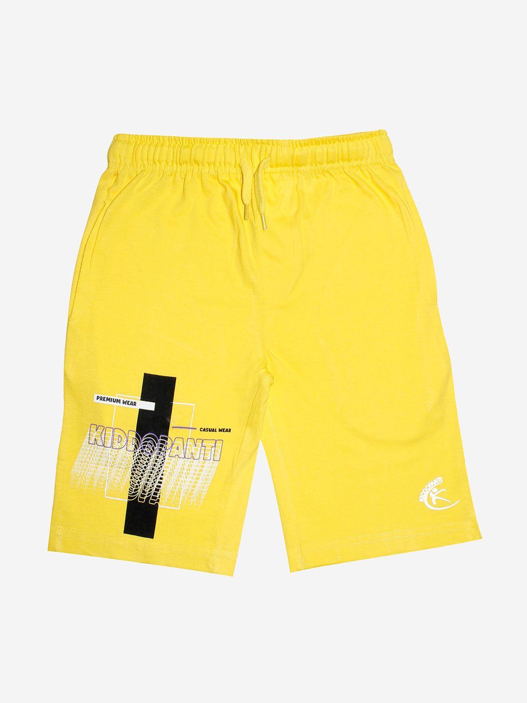 kiddopanti boys yellow sports pure cotton shorts