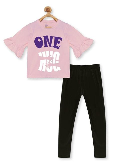 kiddopanti kids baby pink & black printed top with leggings