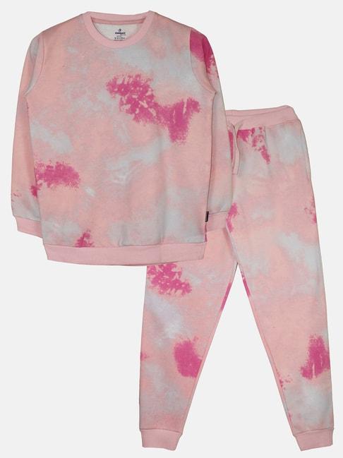 kiddopanti kids baby pink printed full sleeves t-shirt with trackpants