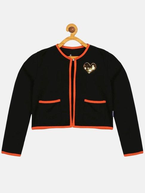 kiddopanti kids black & orange embellished full sleeves jacket