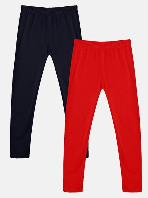 kiddopanti kids black & red solid leggings (pack of 2)
