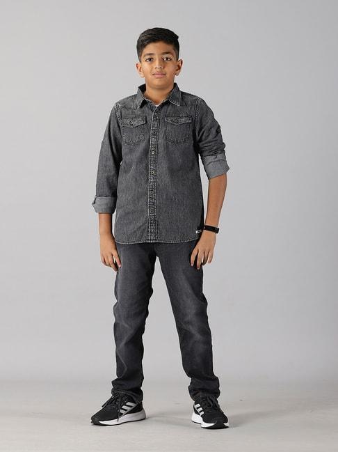 kiddopanti kids black solid full sleeves shirt with jeans