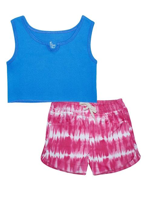 kiddopanti kids blue & pink printed crop tank top with shorts