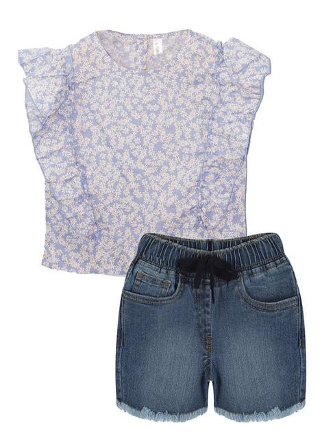kiddopanti-kids-blue-floral-print-top-with-shorts