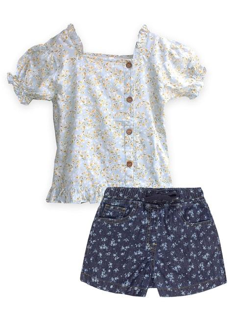 kiddopanti kids blue floral print top with shorts
