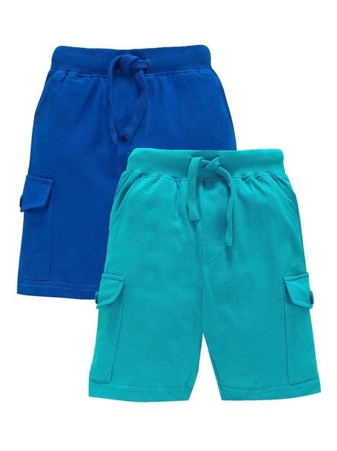 kiddopanti kids blue solid shorts (pack of 2)