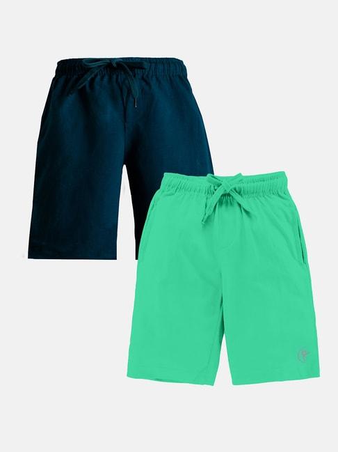kiddopanti kids green & teal solid shorts (pack of 2)