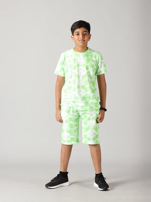 kiddopanti kids green & white tie dye t-shirt with shorts