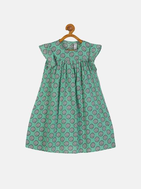 kiddopanti kids green floral print dress