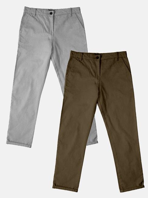 kiddopanti kids grey & brown solid pants (pack of 2)