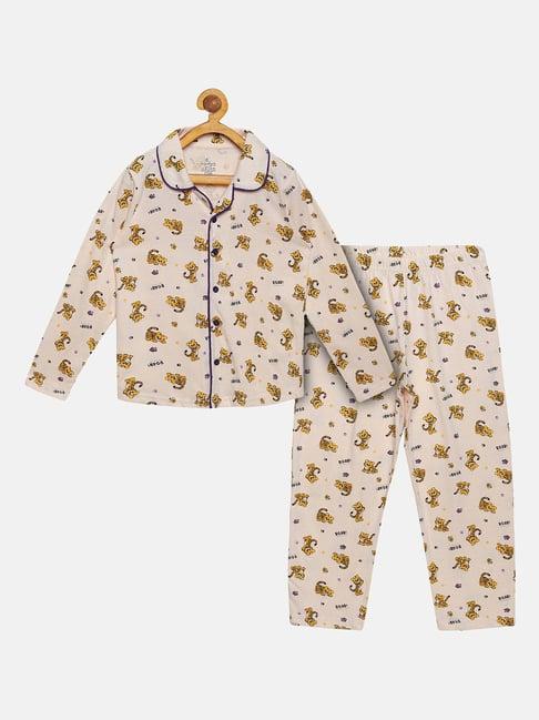 kiddopanti kids light peach printed full sleeves shirt with pyjamas
