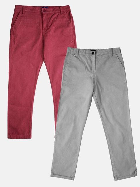 kiddopanti kids maroon & grey solid pants (pack of 2)