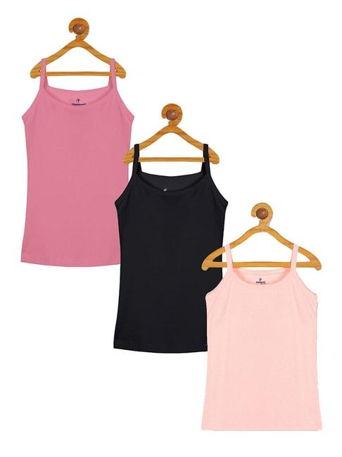 kiddopanti kids multicolor solid camisole (pack of 3)