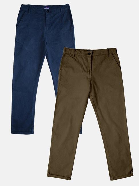 kiddopanti kids navy & brown solid pants (pack of 2)
