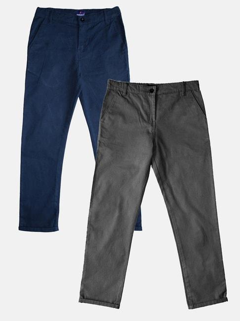 kiddopanti kids navy & grey solid pants (pack of 2)