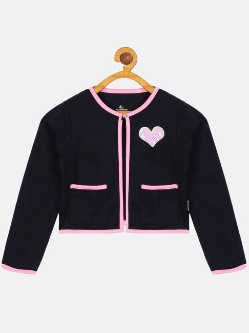 kiddopanti kids navy & pink embellished full sleeves jacket