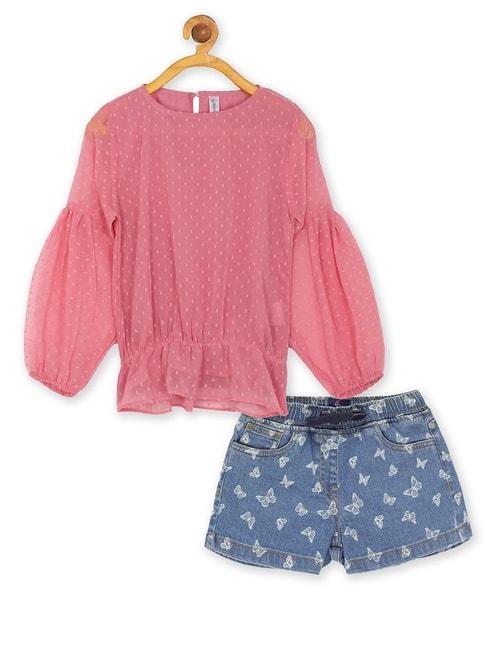 kiddopanti-kids-pink-&-blue-printed-full-sleeves-top-with-shorts