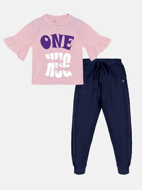 kiddopanti kids pink & navy printed t-shirt with trackpants