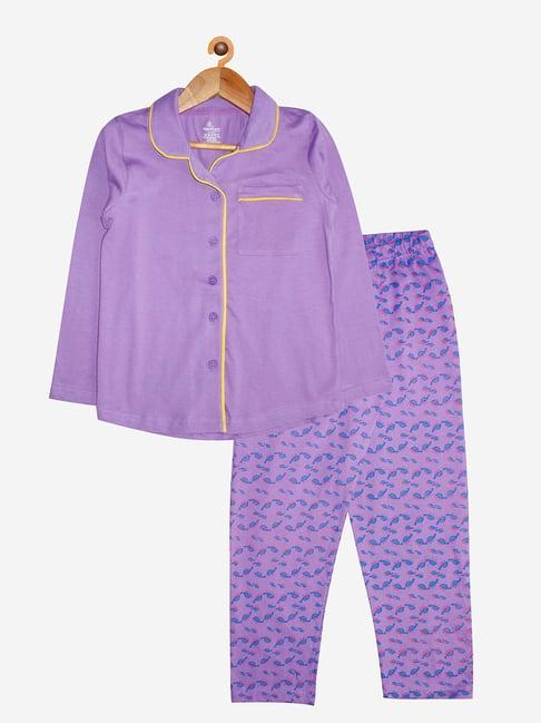 kiddopanti kids purple printed shirt with pyjamas
