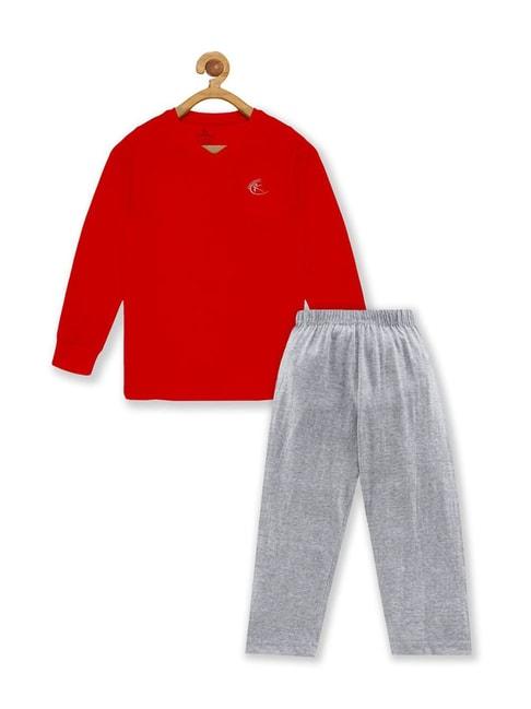 kiddopanti kids red & grey cotton regular fit full sleeves t-shirt set