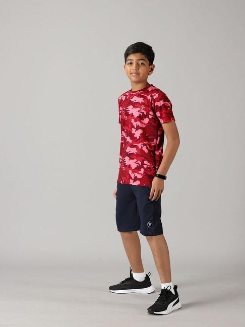 kiddopanti-kids-red-&-navy-camouflage-t-shirt-with-shorts