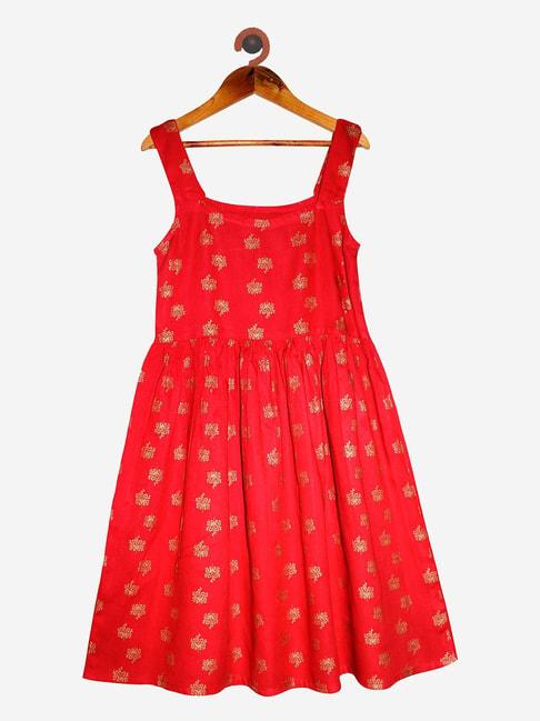 kiddopanti kids red printed dress