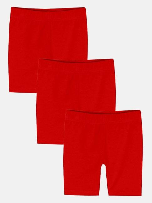 kiddopanti kids red solid cycling shorts (pack of 3)
