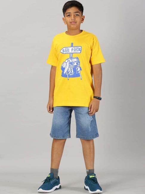 kiddopanti kids yellow & blue printed t-shirt set