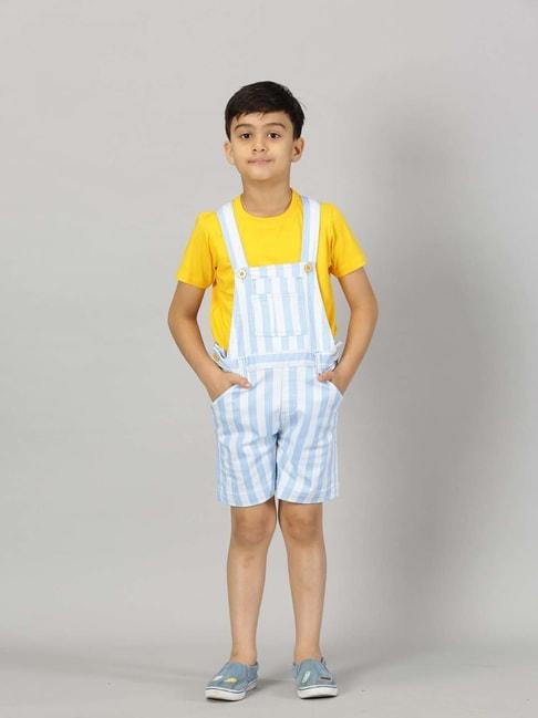 kiddopanti kids yellow & blue striped dungaree set