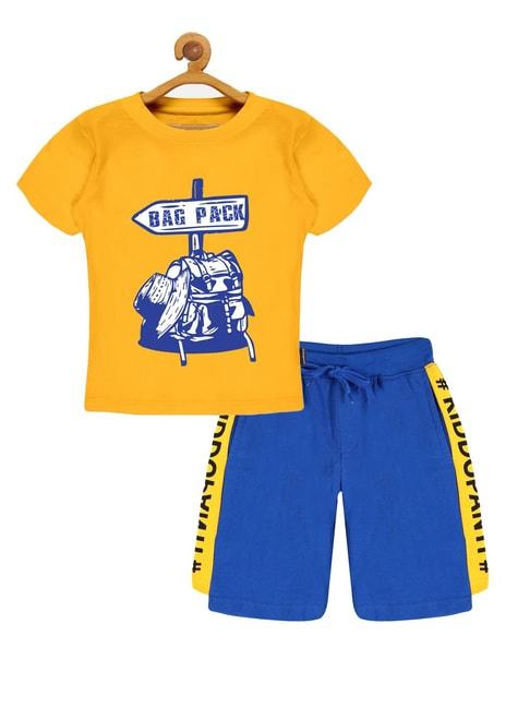 kiddopanti kids yellow & royal blue printed t-shirt with shorts