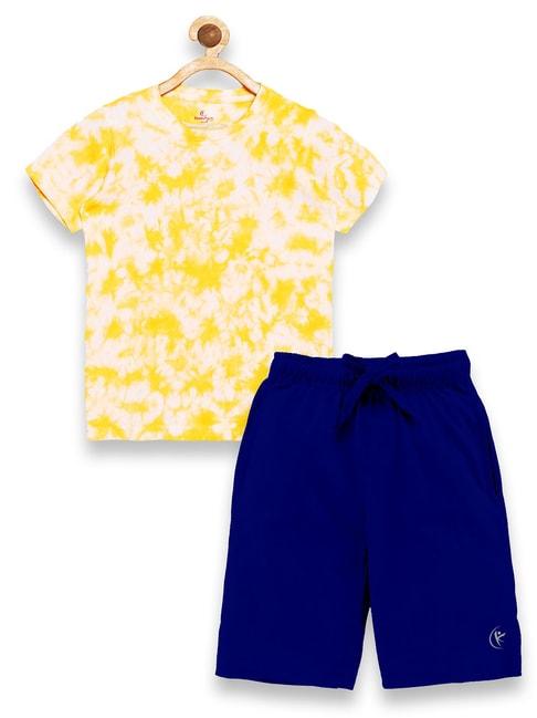 kiddopanti kids yellow & royal blue tie dye t-shirt with shorts