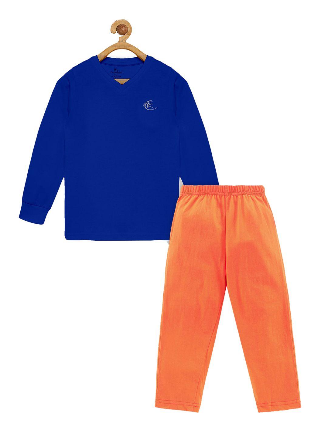 kiddopanti boys blue & orange t-shirt with pyjamas