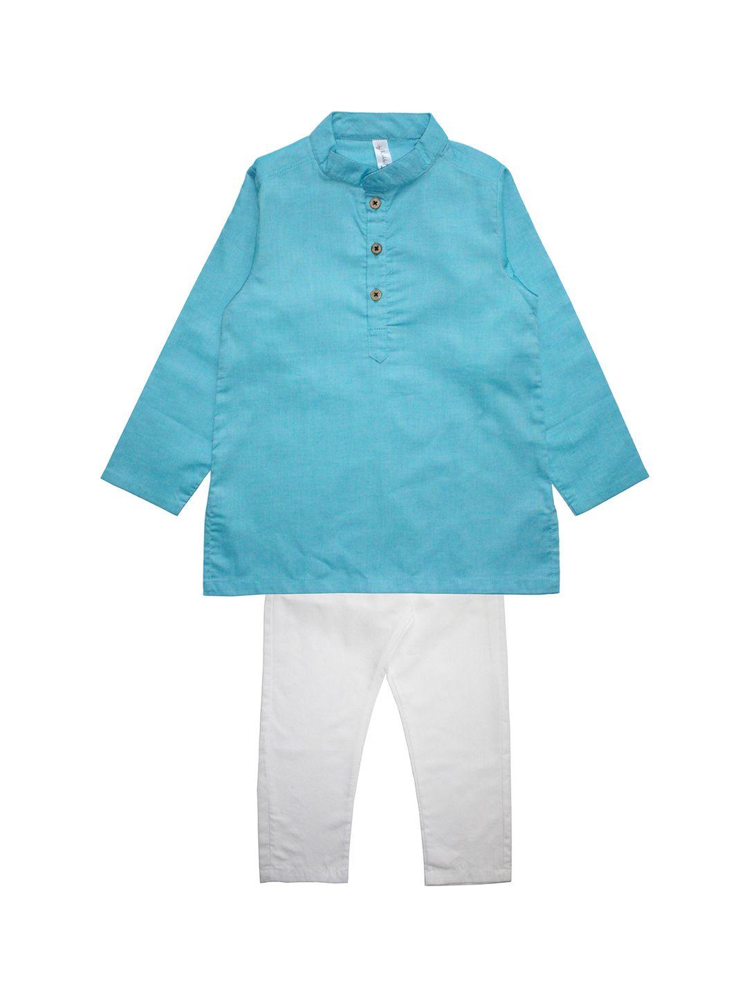 kiddopanti boys blue & white solid kurta with pyjamas