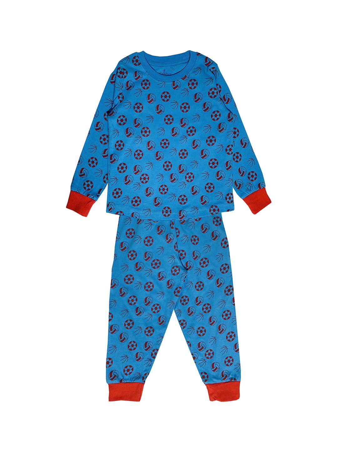 kiddopanti boys blue printed night suit