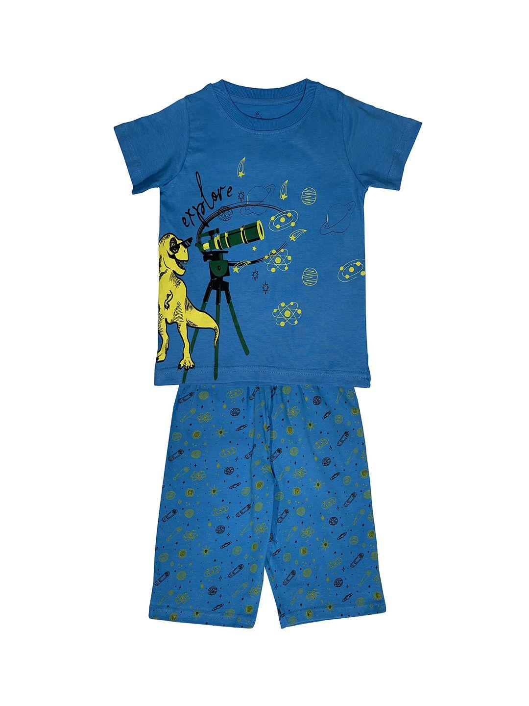kiddopanti boys blue printed night suit