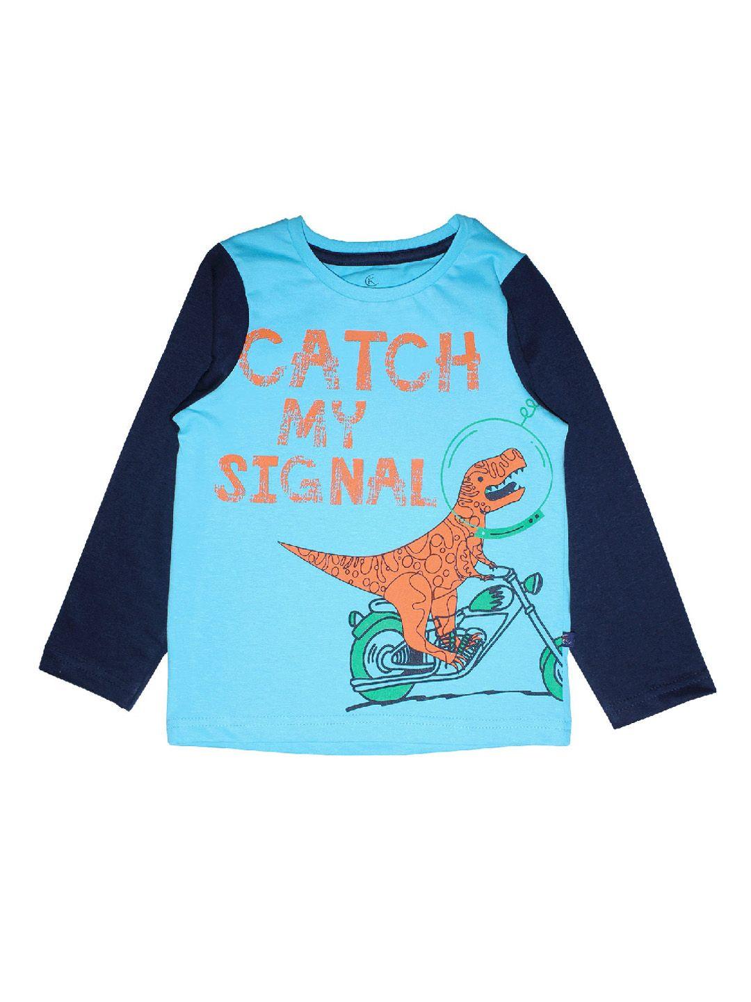 kiddopanti boys blue printed round neck t-shirt