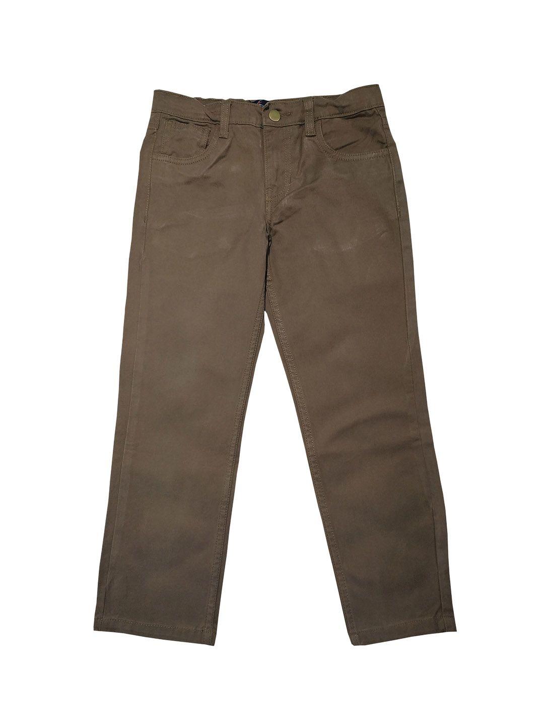 kiddopanti boys brown regular fit solid regular trousers