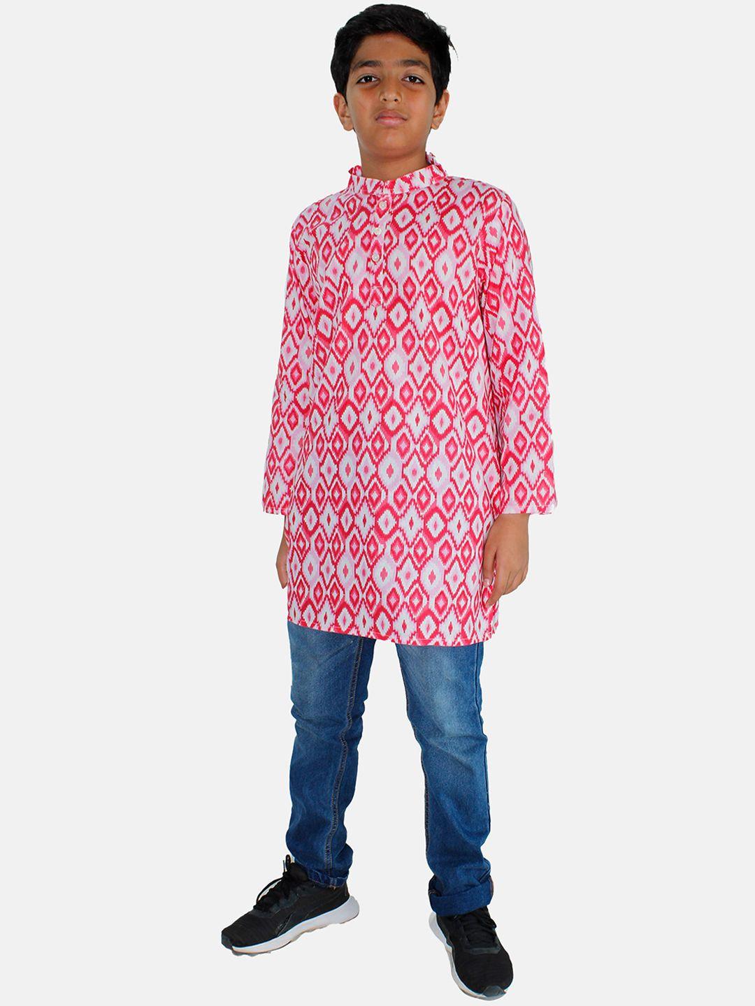 kiddopanti boys geometric printed regular pure cotton kurta with denim pant