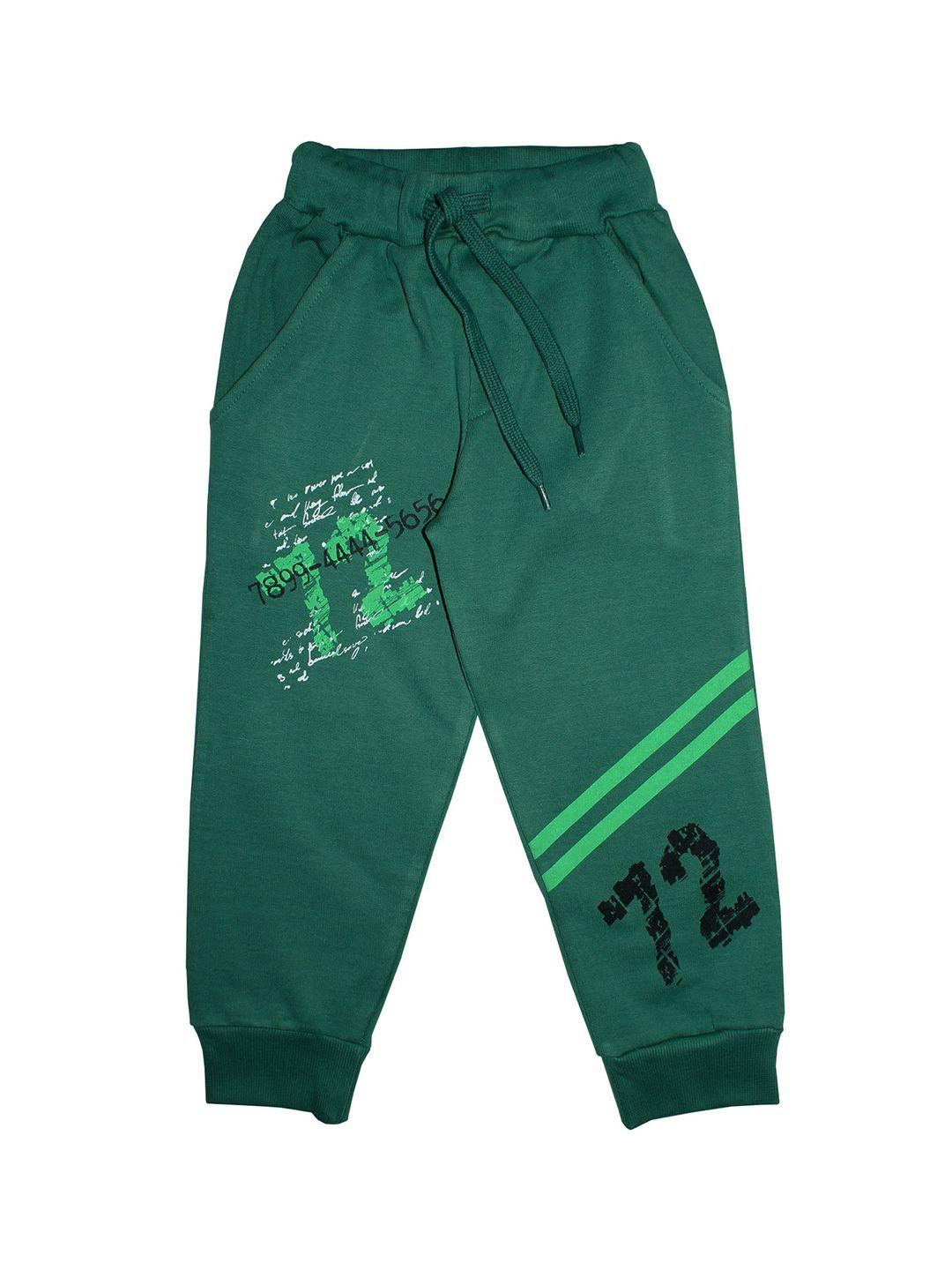 kiddopanti boys green printed straight-fit joggers