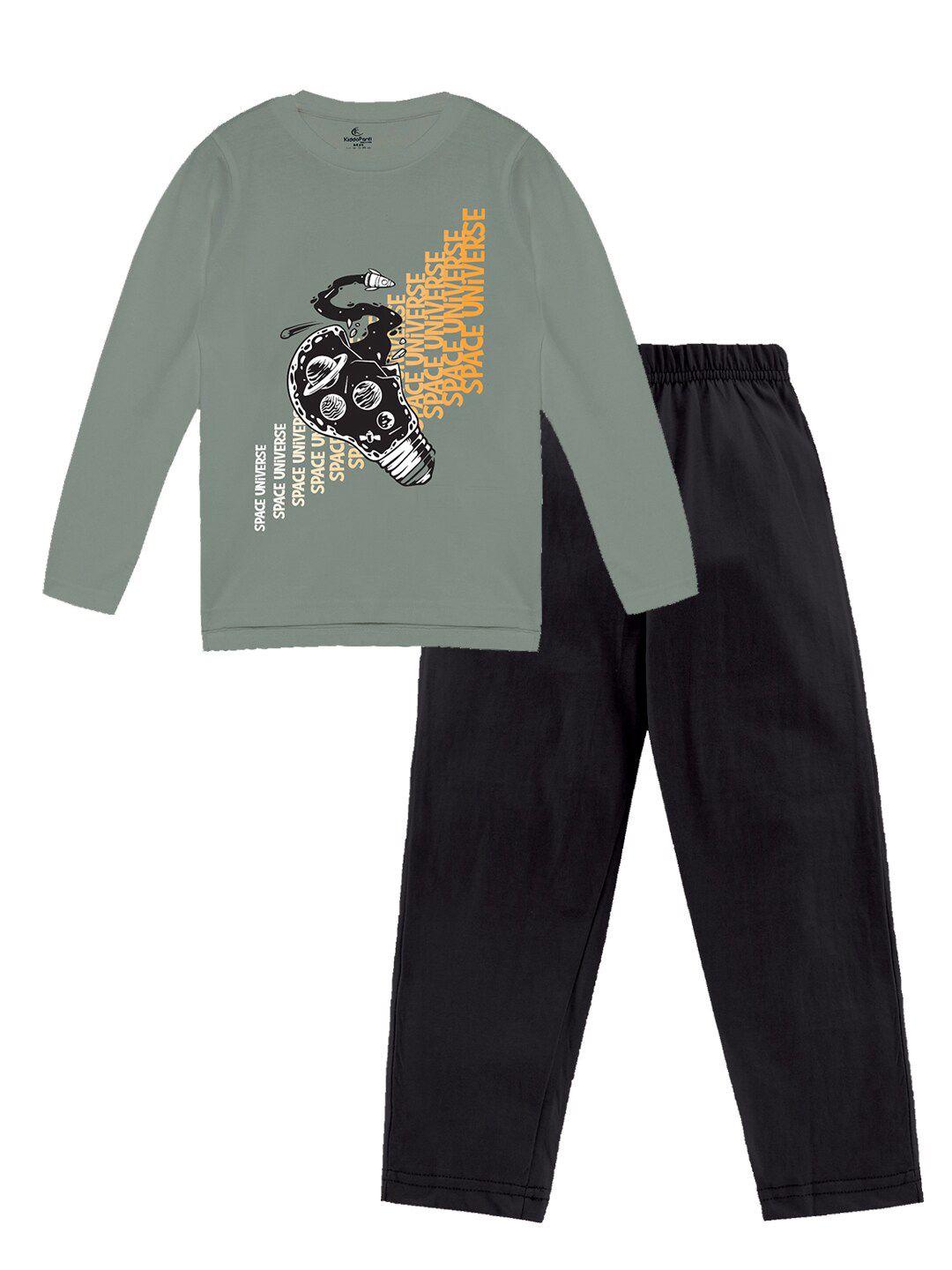 kiddopanti boys grey & black printed t-shirt with pyjamas