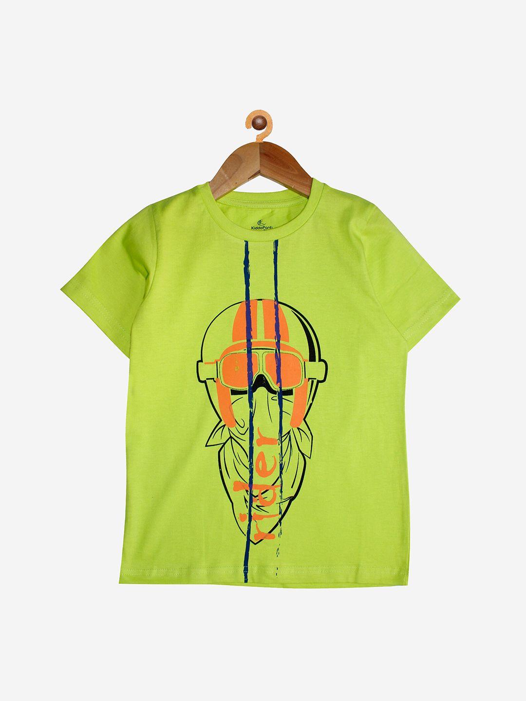 kiddopanti boys lime green printed t-shirt