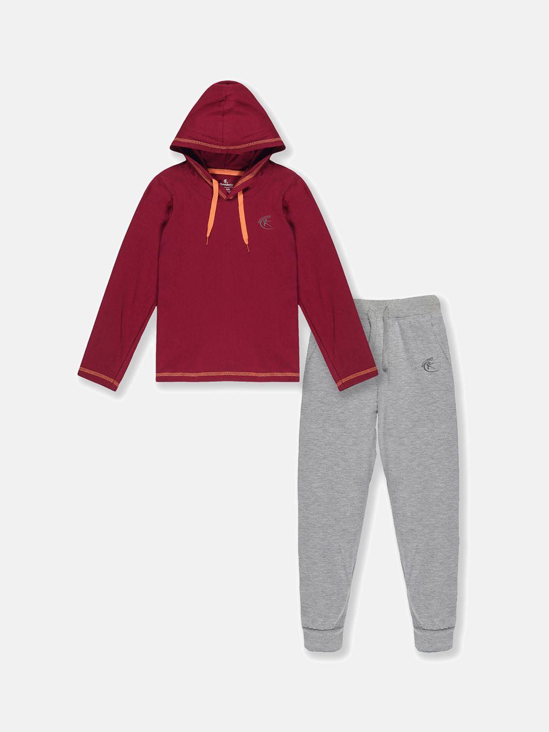 kiddopanti boys maroon & grey t-shirt & solid track pant set