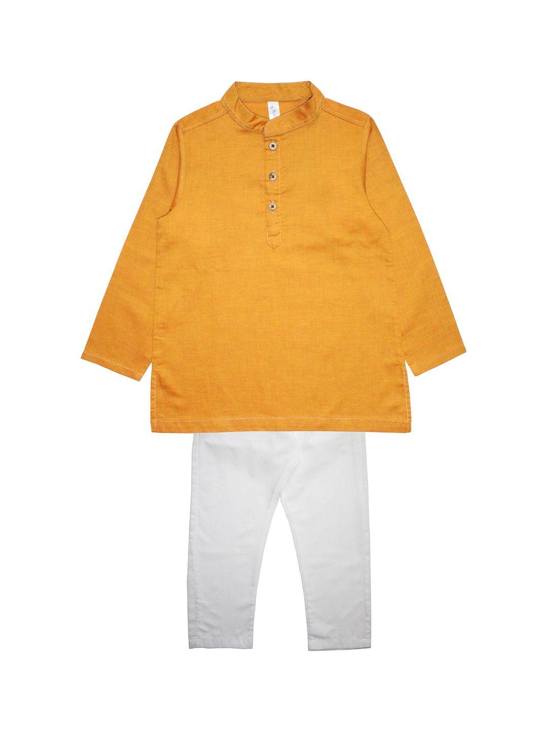 kiddopanti boys mustard yellow & white solid kurta with pyjamas