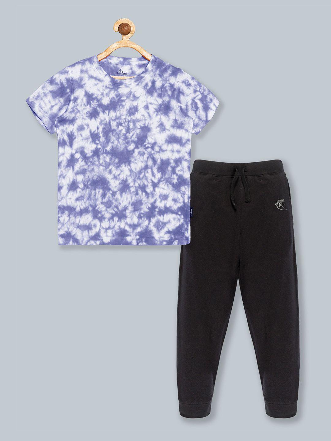kiddopanti boys navy blue & off white dyed t-shirt with trousers