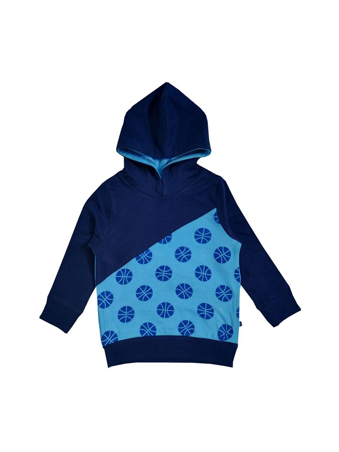 kiddopanti boys navy blue printed hooded sweatshirt