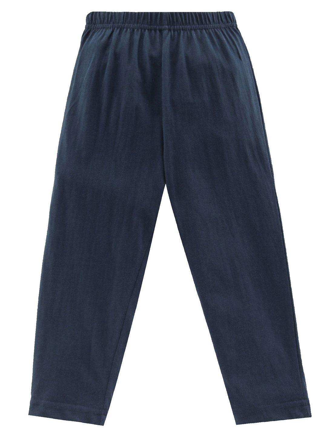 kiddopanti boys navy blue solid lounge pants