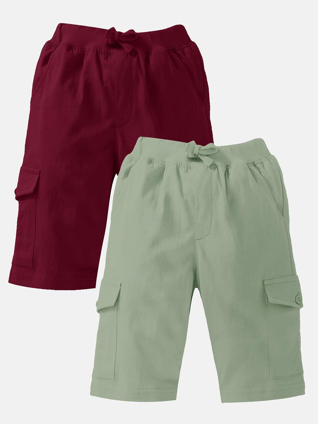kiddopanti boys pack of 2 mid-rise pure cotton cargo shorts