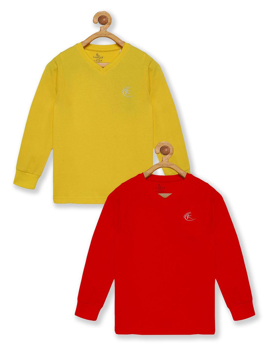 kiddopanti boys pack of 2 yellow & red  v-neck t-shirt