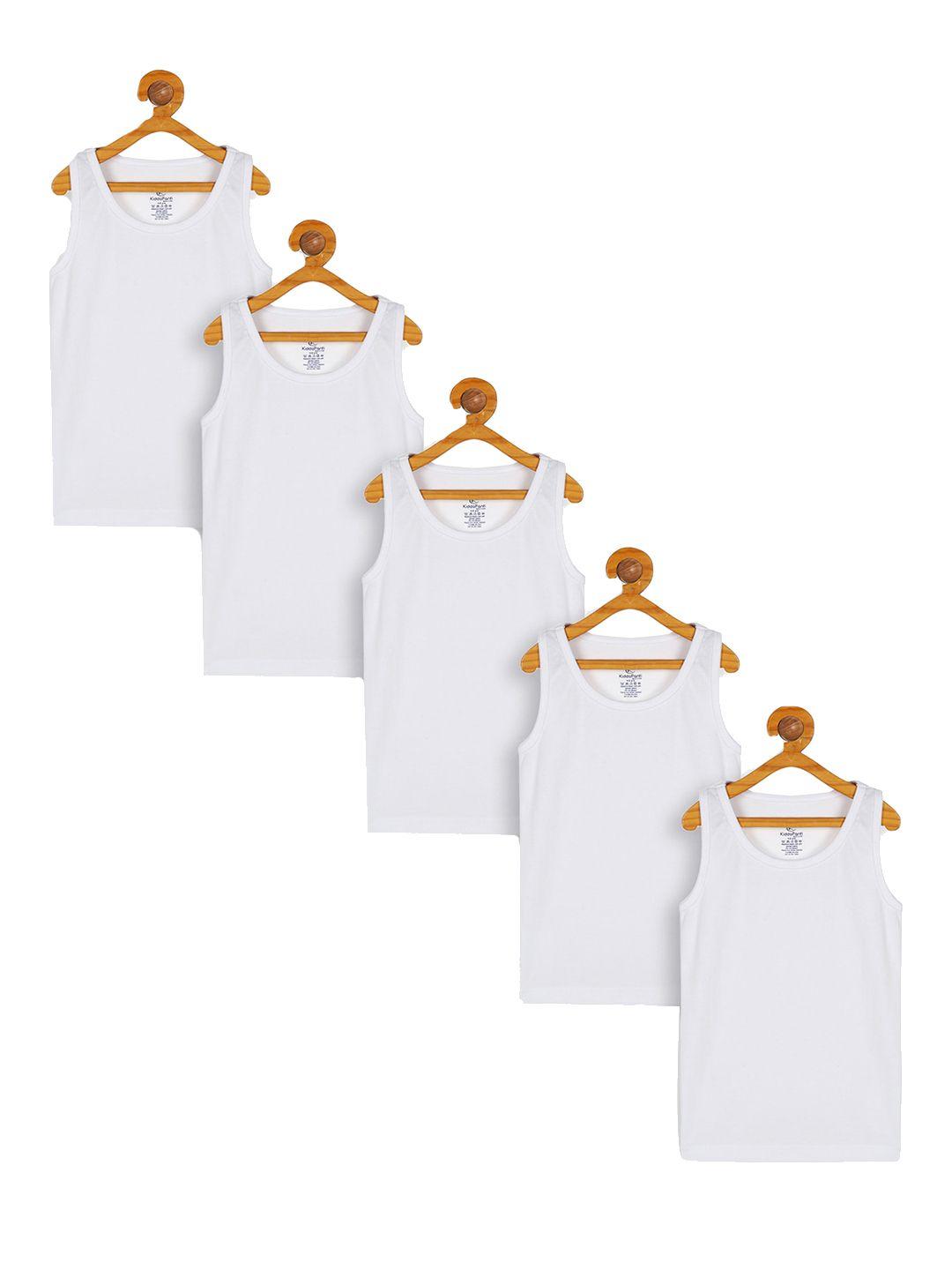 kiddopanti boys pack of 5 white solid pure cotton innerwear vests